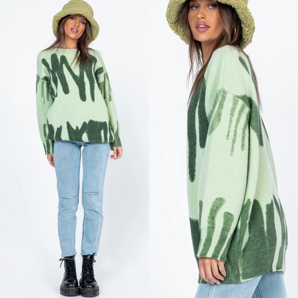 Princess Polly Womens Katie Oversized Sweater Sz S/M Green Crew Neck - Picture 2 of 9